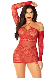 Мінісукня із сітки з мереживними акцентами Leg Avenue Seamless Off The Shoulder Mini Dress One Size, Red