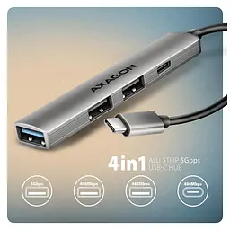 Концентратор AXAGON USB-C to 1xUSB-A 5Gbps + 2xUSB-A 480Mbps + 1xUSB-C 480Mbps 0.12m aluminum (HUE-STC) - мініатюра 3