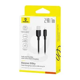 Кабель Baseus Silky Series Fast Charging Cable USB to iP 2.4A 1m Black - мініатюра 2