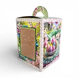 Коробка для великодньої паски подарункова 400 г з віконцем і ручкою 14×14×18.7 см - мініатюра 3