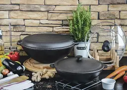 Чавунна сковорода Brizoll Wok з кришкою-сковородою гриль 36 см (W36-3) - мініатюра 10
