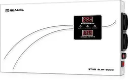 Стабілізатор напруги Real-EL STAB SLIM-2000 White, 2000VA, 1600W, входное напряжение 220V+/-20%, 2 розетки ( 1600 Вт (SLIM-2000)
