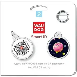 Адресник для собак і котів Waudog Smart ID з QR паспортом Всесвіт пончиків, M, діаметр 30 мм - мініатюра 4