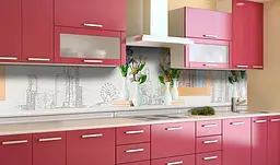 Вініловий кухонний фартух Тюльпани у вазах наклейка для кухні намальований Місто Сірий Happy Pocket Z181421 - мініатюра 2