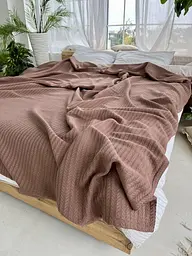 Покривало Zeintex Косичка бавовняне коричневе 140х200 см - мініатюра 7