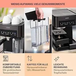 Кавоварка Klarstein Arabica Comfort 1350 W 20 бар (10041523) Чорний - мініатюра 4