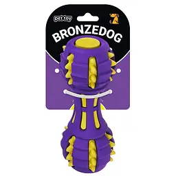 Іграшка для собак BronzeDog Jumble Звукова гантель 17,5 см фіолетово-жовта - мініатюра 2