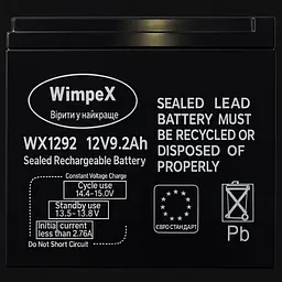 Акумулятор Wimpex WX1292 12 В і ємністю 9.2 А·год для резервного та автономного живлення
