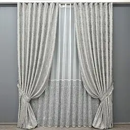 Комплект штор с тюлем VR-Textil Лен Мрамор, светло-серый с белым, 2 шторы 100×270 см + тюль 300×270 см, арт. 71-167/1