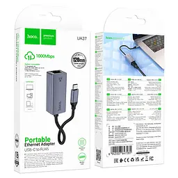 Контролер HOCO UA37 USB 3.0 to Ethernet - Мережевий адаптер 10/100/1000Mbps з дротом, Black, Blister Q100 - мініатюра 6