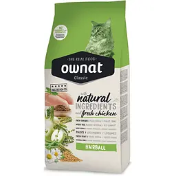 Сухий корм Ownat Classic Hairball для виведення грудочок шерсті у дорослих котів, з куркою, 1,5 кг