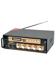 Підсилювач звуку 2-х канальний 2x60Вт Bluetooth стереопідсилювач з 2 мікрофонними входами караоке та пульт 220V та 12V USB FM інтегральний UKC SN-222BT - мініатюра 3