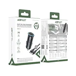 Автомобільний зарядний пристрій ACEFAST B16 95W (USB-A+USB-C) dual port metal car charger set (P5) металево-сірий - мініатюра 2