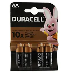 Батарейка AA (LR6), лужна, Duracell Duralock Basic, 4шт, 1.5V, (MN1500 4BL)