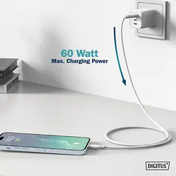 Кабель Digitus USB-A > USB-C заряджання/синхронізації, USB 2.0, 60W, силіконовий, 1м, білий teh0013664 - мініатюра 8