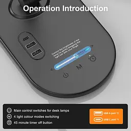 Настільна LED-лампа на стійці з таймером та USB-портами - мініатюра 3