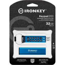 USB флеш накопичувач Kingston 32GB IronKey Keypad 200 AES-256 Encrypted Blue USB 3.2 (IKKP200/32GB) - мініатюра 6