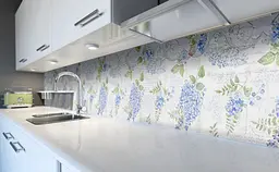Вініловий кухонний фартух Блакитні пишні квіти наклейка для кухні ПВХ Прованс 60х200 см Happy Pocket Z181641