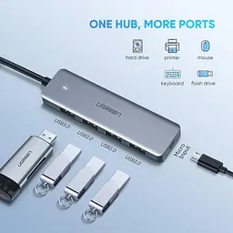 Usb концентратор хаб Ugreen CM219 4 Port Usb 3.0 Hub with Micro Usb Power Supply сріблястий Розгалужувач 70336 - мініатюра 3