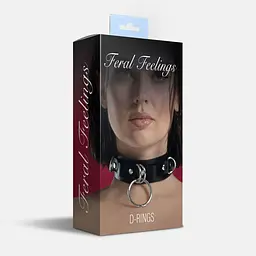 Нашийник для фіксації з натуральної шкіри Feral Feelings - D-Rings Black - мініатюра 2