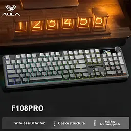 AULA F108PRO — бездротова ігрова механічна клавіатура (повнорозмірна), Чорний - мініатюра 3