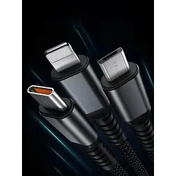 Дата кабель USB 2.0 AM to Lightning + Micro 5P + USB-C 1.2m 100W nylon black XoKo (SC-3100) - мініатюра 7