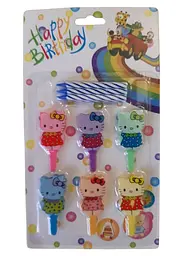 Свічки в торт для дітей Hello Kitty 6 штук 6 см різнобарвні