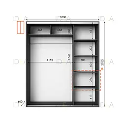 Шафа-купе Idea серія 5 180 x 60 x 210 см Антрацит Дзеркало - мініатюра 2