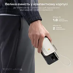 Повербанк 10000mAh Choetech B735 White QC3.0 PD3.0 бездротова магнітна зарядка, вбудований кабель, підставка (43-00150) - мініатюра 10