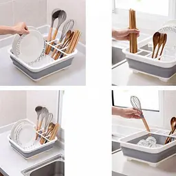 Сушарка для посуду Multi-Function Drain Rack 511 LS Силіконова складана з нековзними ніжками біла - мініатюра 3