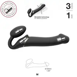 Безремневий страпон Strap-On-Me Vibrating Black M регульований з вібрацією та з пультом ДК діаметр 3.3 см - мініатюра 4