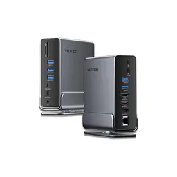 Концентратор Vention USB-C 15-in-1 2xHDMI + DisplayPort + RJ45 + SD/TF + 3.5mm gray (TPUH0) - мініатюра 4