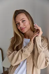 Жіноча сорочка для вагітних стилю oversize з мікровельвету Varna розмір 2XL-3XL Lullababe бежева - мініатюра 9