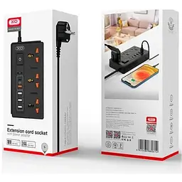 Мережевий фільтр XO WL06 подовжувач 1.8 м 3 розетки 4 USB чорний - мініатюра 4