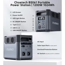 Зарядна станція Choetech BS061 / 1200 Вт / 1024 Вт/ч / LiFePO4 (BS061-BQB) - мініатюра 11
