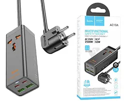 Мережевий фільтр-подовжувач HOCO AC-10A 1x220V+2хUSB+ 2хType-C 65 Вт, 1,5 м, 220 В, чорний - мініатюра 1