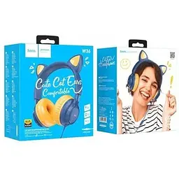 Навушники Hoco Cat ear headphones with mic W36 синьо-оранжеві 6931474770400) - мініатюра 10