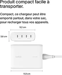 Мережевий зарядний пристрій 4xUSB-C, GAN Belkin BoostCharge Pro 200 White - мініатюра 7