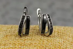 Сережки Xuping Jewelry вітрил чорні камені з керамікою 1.5 см сріблясті - мініатюра 3