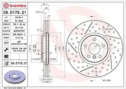 Диск тормозной вентилируемый перфорированный Mini 13-25г Brembo ( 09.D179.21 )