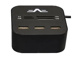 Мультипортовий адаптер Frime 3хUSB2.0 Hub + Card Reader All-in-One Black (FHC-AllinOne3p2B) - мініатюра 2