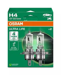Комплект галогенових ламп OSRAM H4 64193ULT-2HB UltraLife 60/55W 12V P43t (2 шт) - мініатюра 2