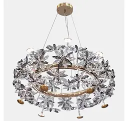 Кругла підвісна люстра Artlight 25028-650GD золота на 12 ламп G4 з прозорими та графітовими скляними квітами - мініатюра 3