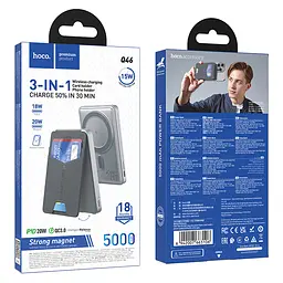 Зовнішній акумулятор HOCO Q46 Title PD20W magnetic power bank+card holder+phone holder(5000mAh) Silver Gray (6942007663106) - мініатюра 2