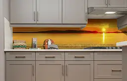 Вініловий кухонний фартух Happy Pocket Захід на острові наклейка для кухні ПВХ сонце Море Помаранчевий Z181436 - мініатюра 4