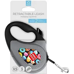 Повідець-рулетка для собак Waudog R-leash Пончики, світловідбиваючий, XS, до 12 кг, 3 м, чорний - мініатюра 3