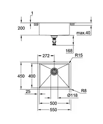 Кухонна мийка Grohe 550 x 450 мм, під стільницю, 1 чаша, матова 31574GN1, Золотий - мініатюра 3