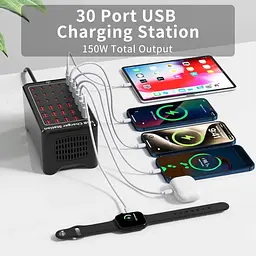 Зарядна станція ILEPO багатопортова на 15 USB портів + 15 Type-C 150 Вт / мережевий мультизарядний пристрій (19018) - мініатюра 6