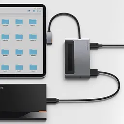 Адаптер USB Хаб Baseus Magic Multifunctional Type-C HUB with Retractable Clip Standard Edition CAHUB-DA0G - мініатюра 9