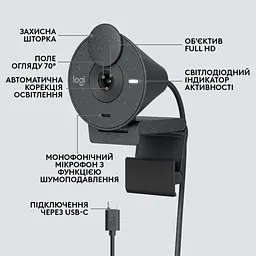 Веб-камера Logitech Brio 300 FHD Graphite (960-001436) - мініатюра 6